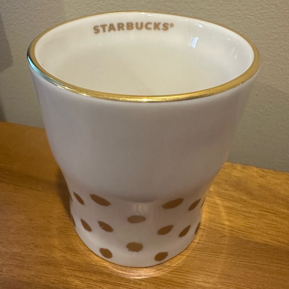 Starbucks 2015 Gold Dots Mug Cup 8 Fluid Ounces Gold Accents and Trim